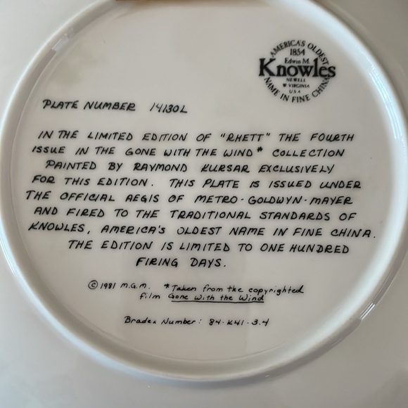 Gone with the wind collectable plate “Rhett” - Picture 2 of 3